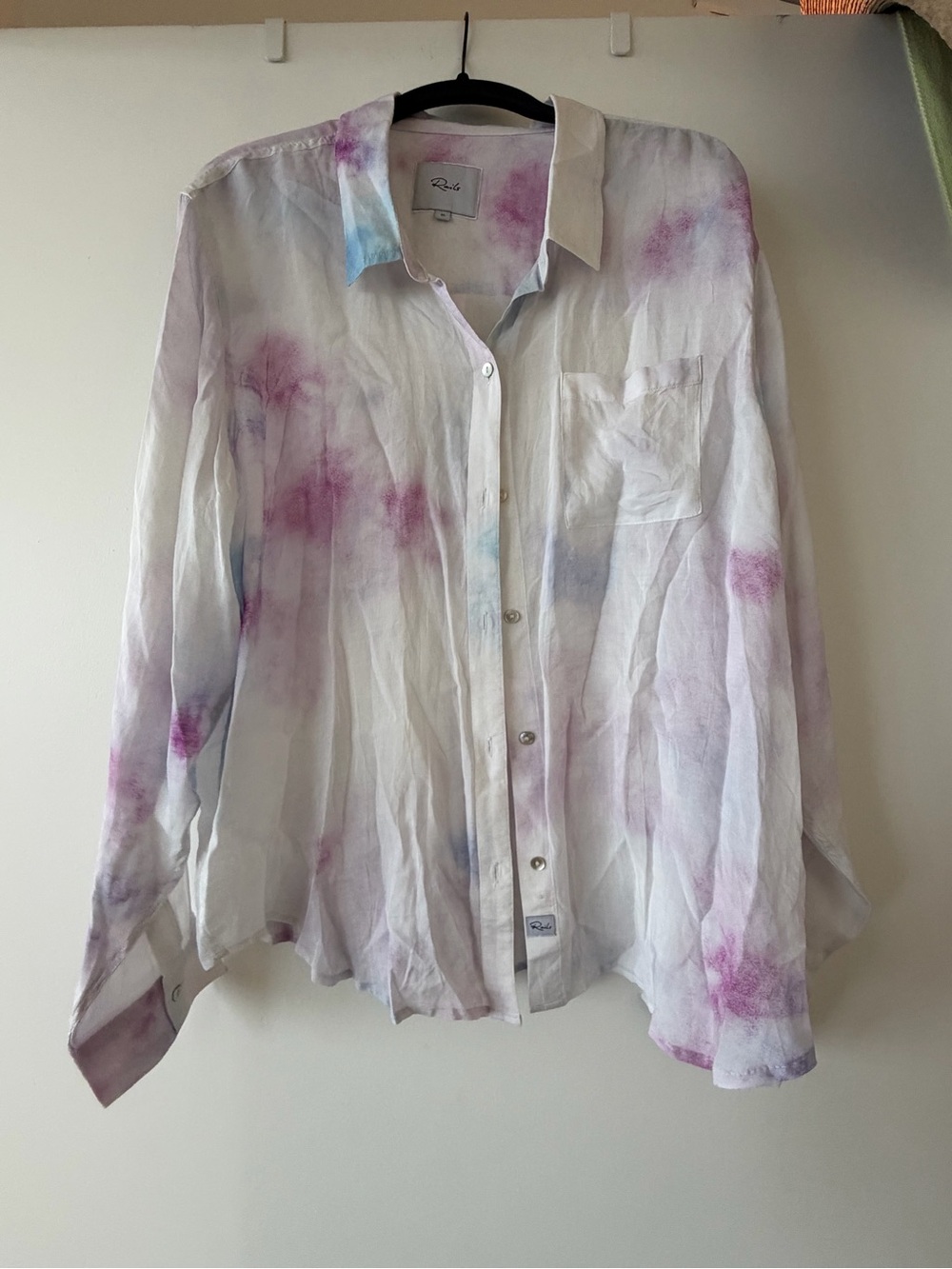 Rails White Button-Down Shirt with Pink & Light Blue Tie-Dye